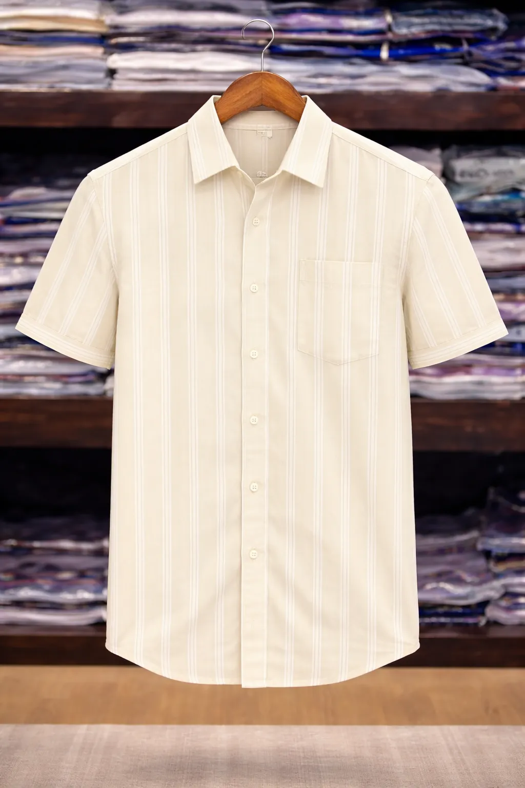 Men’s Premium White Striped Shirt – Half Sleeve Casual Wear