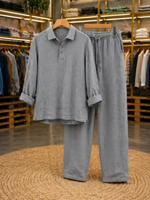 Men’s Premium Co-Ord Set – Ribbed Lounge T-Shirt & Relaxed Pants Set