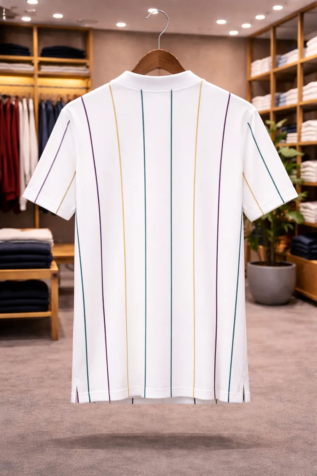 Men’s Premium White Stripe Polo T-Shirt – Modern Slim Fit Casual Wear - Image 2