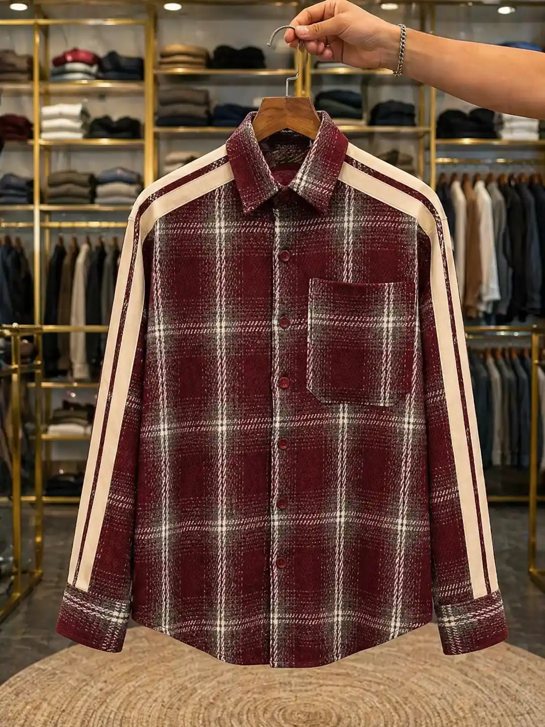 Men’s Checked Flannel Shirt – Maroon & White Plaid Full Sleeve Casual Wear