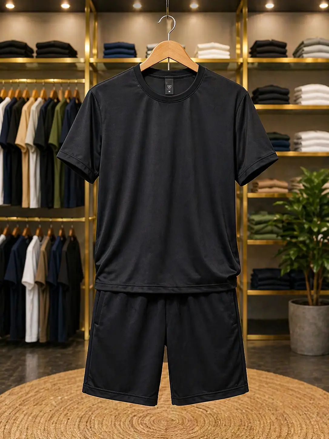 Men’s Classic Solid Co-Ord Set – Black Half Sleeve T-Shirt & Shorts Combo