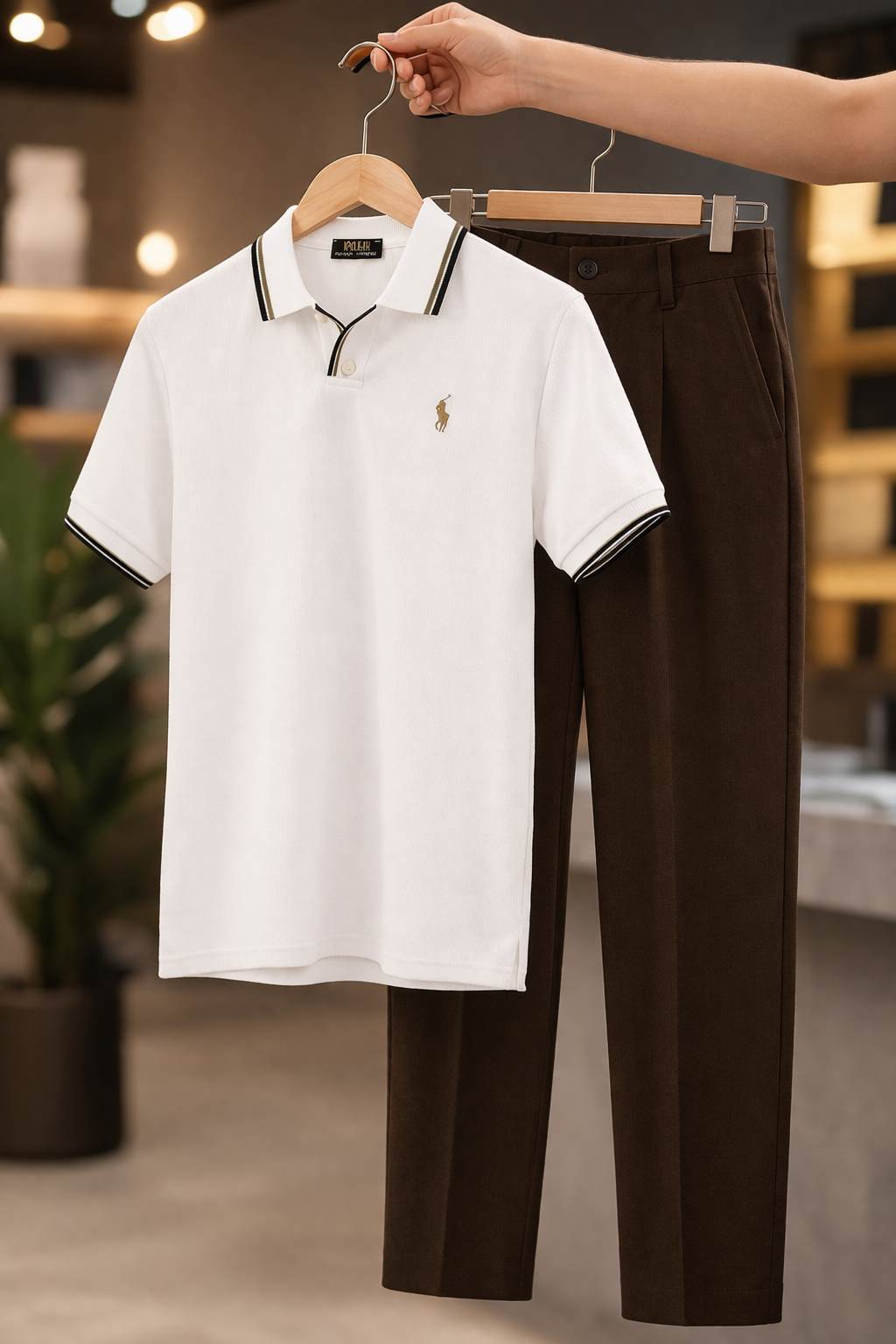 Men’s Smart Casual Set – Ribbed Polo T-Shirt with Tailored Pants - Image 2