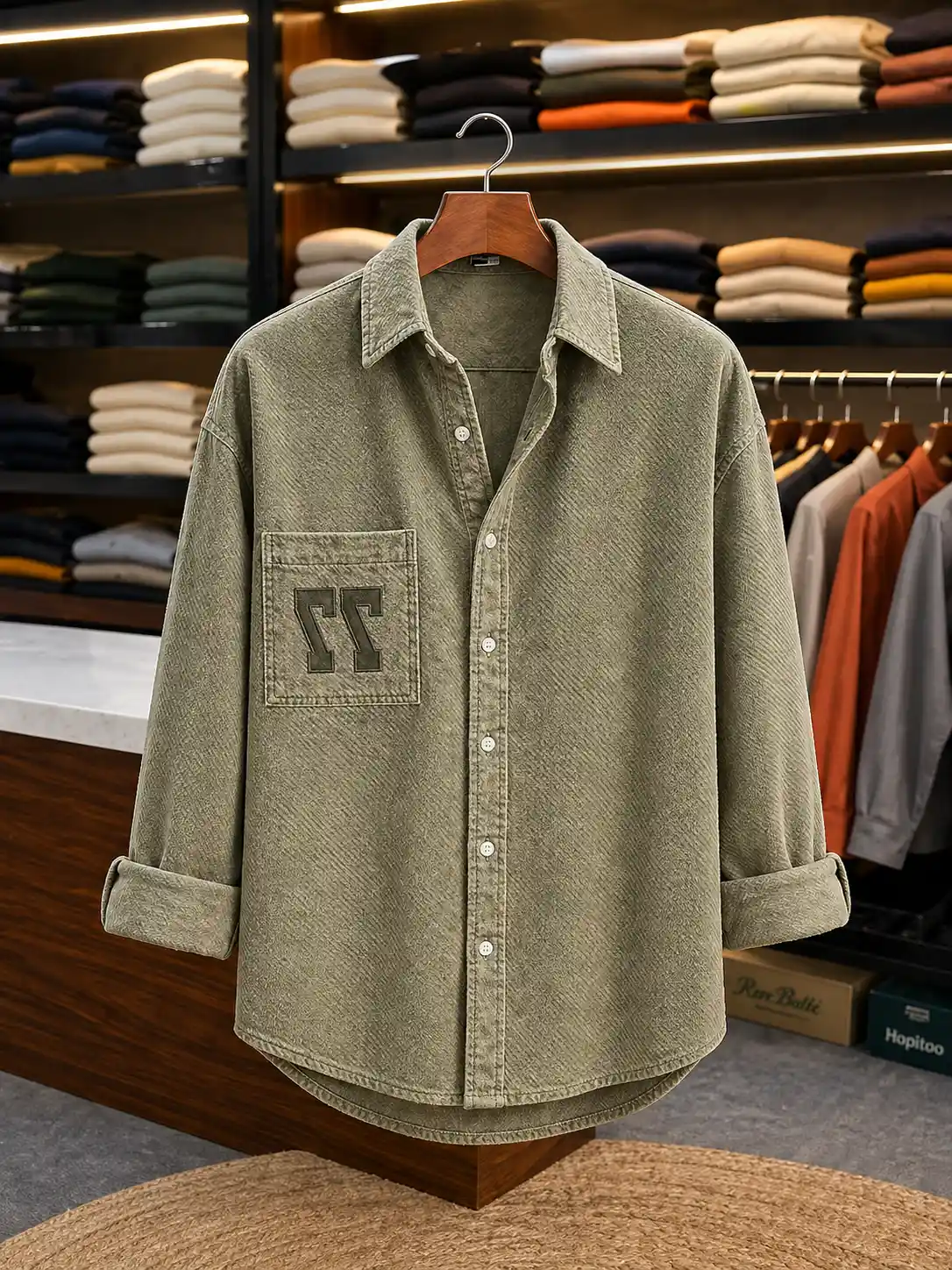 Men’s Classic Corduroy Shirt – Olive Green Full Sleeve Premium Wear - Image 2