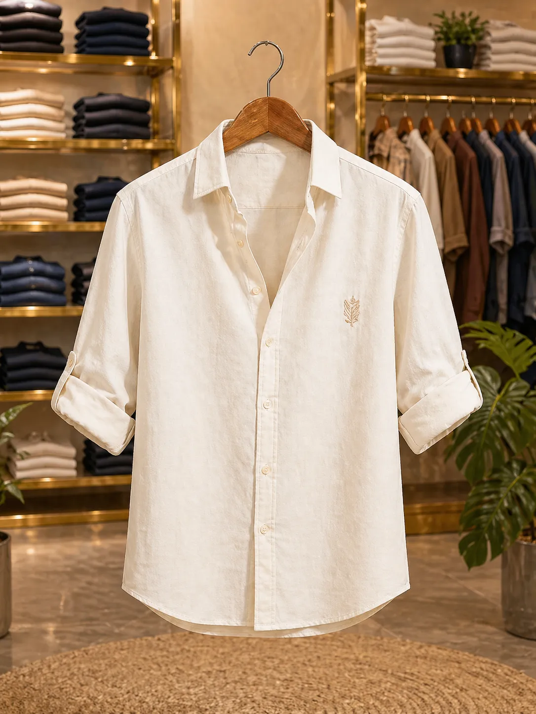 Men’s Classic Cream Solid Shirt – Premium Full Sleeve Casual