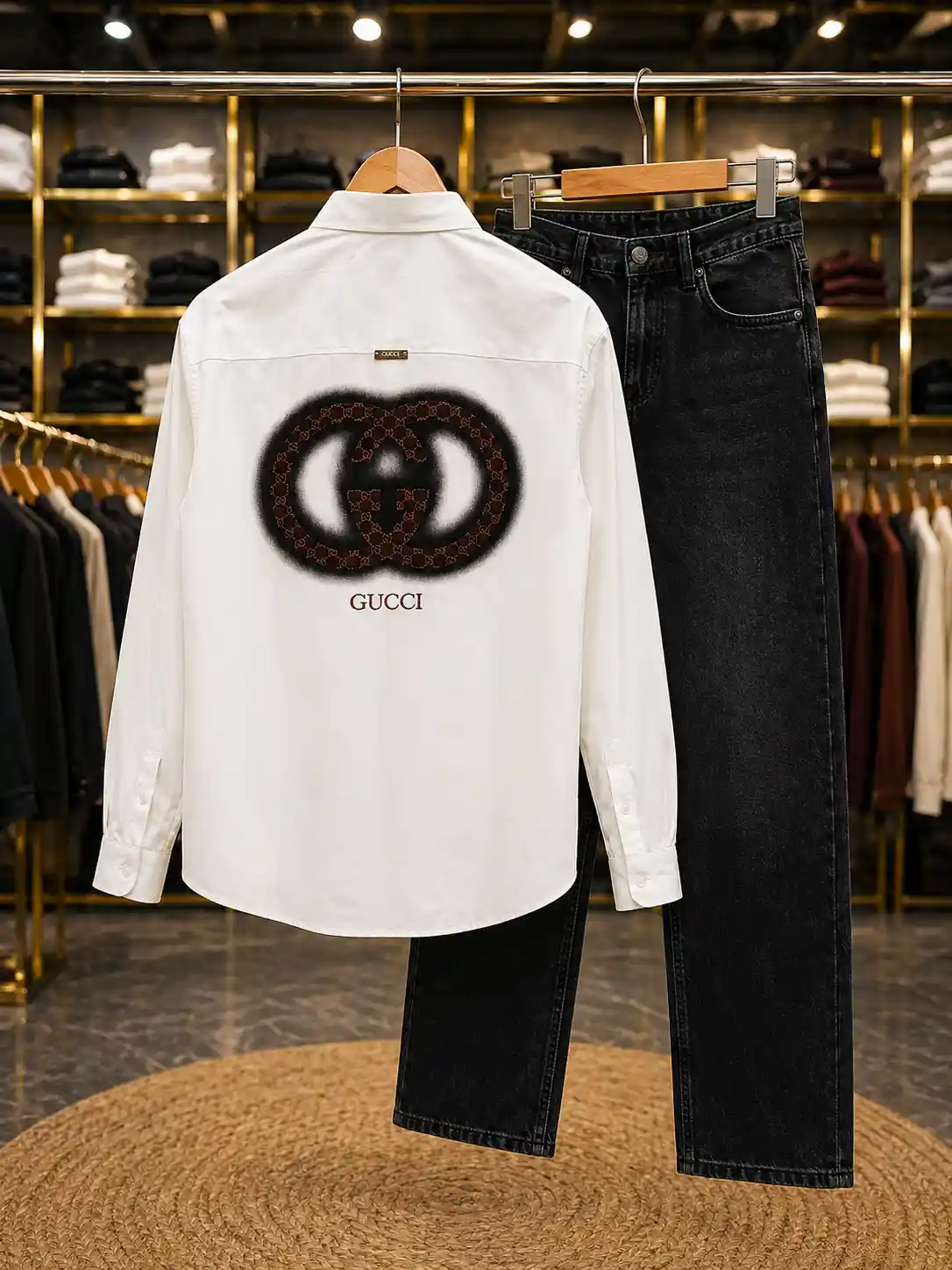 Men’s Designer Printed Shirt and Black Denim Jeans – Modern Stylish Combo Set