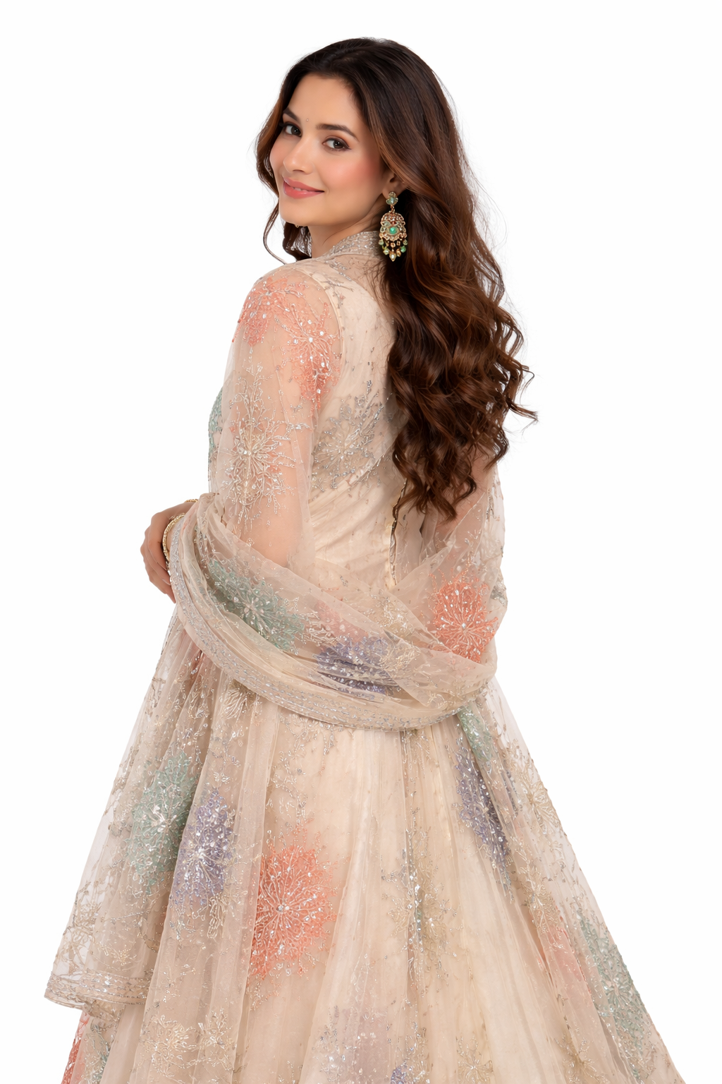 Women’s Embroidered Anarkali Suit Set – Sheer Dupatta with Floral Detailing - Image 2