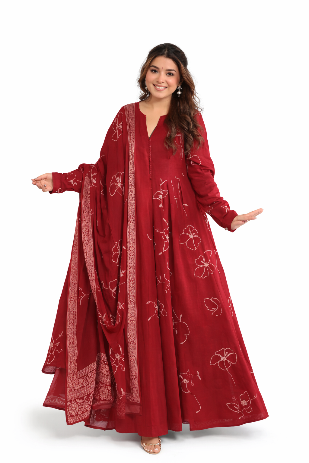 Women’s Black Floral Anarkali Suit Set – Statement Print with Sheer Dupatta - Image 2