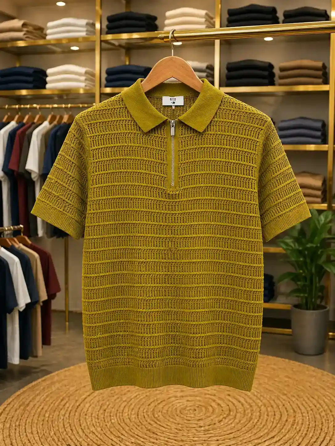 Men’s Textured Knit Polo T-Shirt – Rust Orange Half Sleeve Polo - Image 2