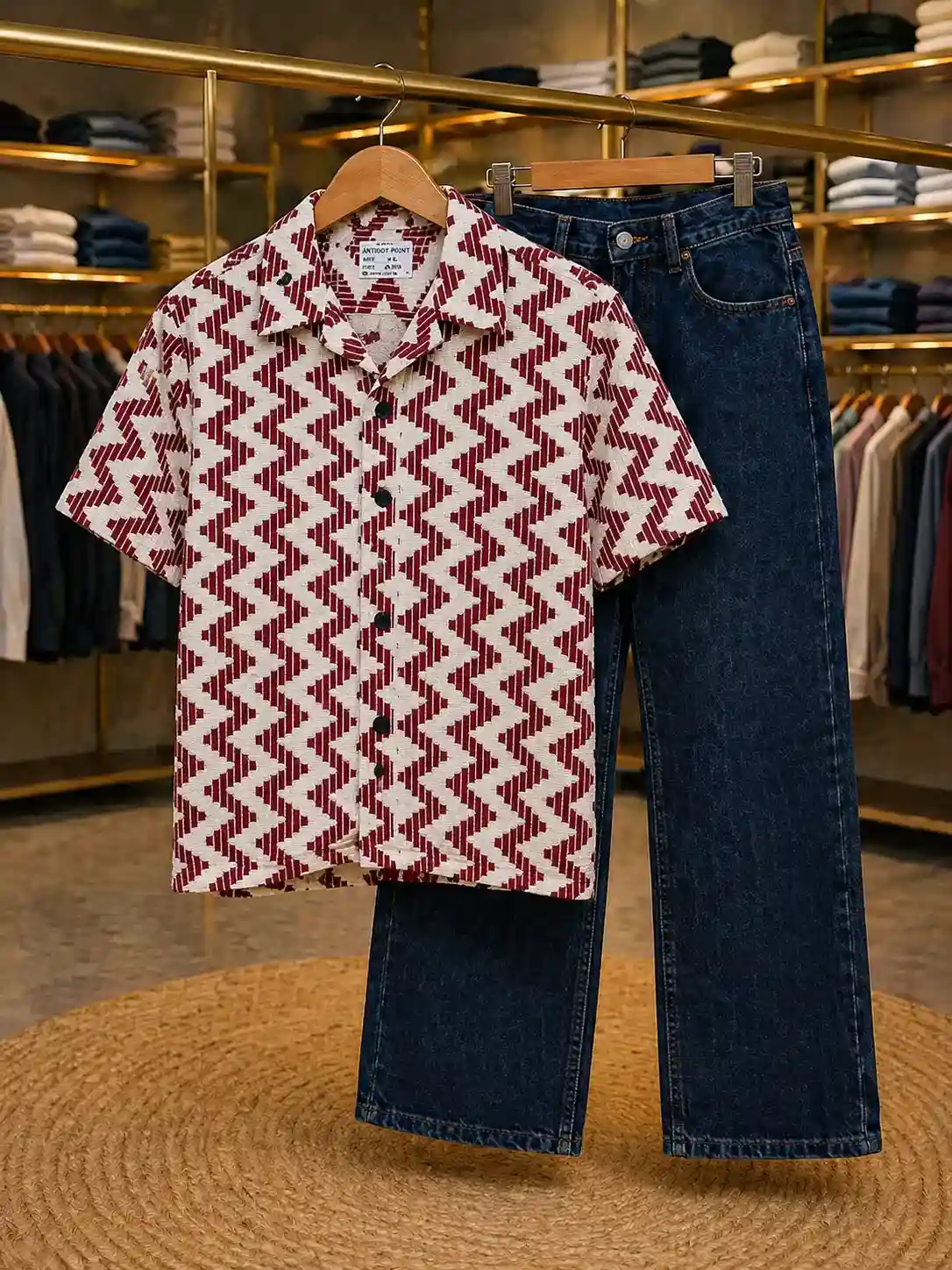 Men’s Stylish Zig-Zag Print Shirt – Green & White Half Sleeve Casual Wear - Image 2