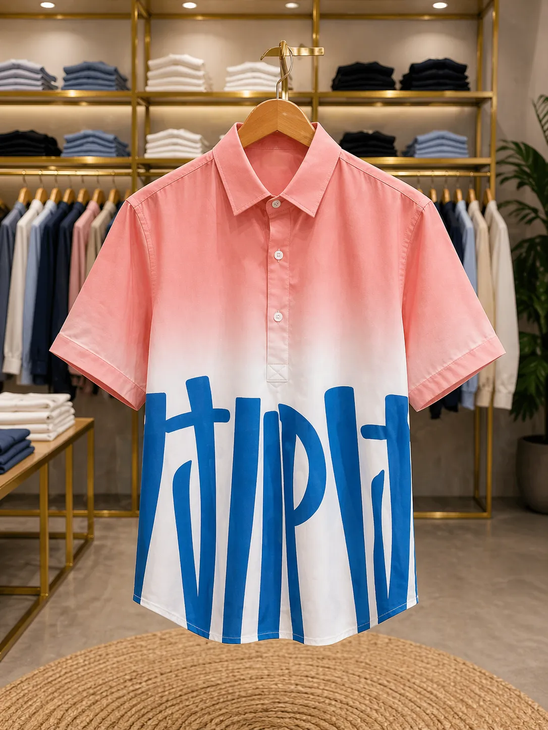 Men’s Stylish Ombre Gradient Shirt – White to Blue Half Sleeve Shirt - Image 2
