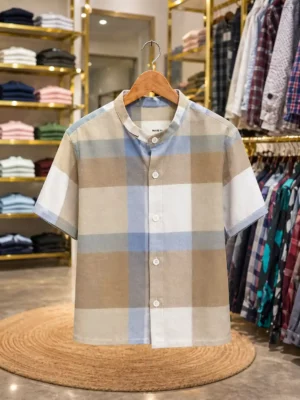Men’s Modern Checkered Shirt – Multi-Color Plaid Half Sleeve Shirt