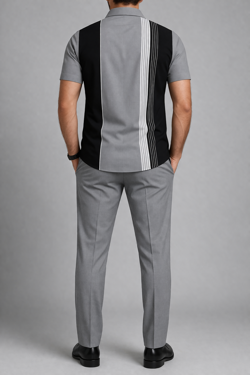 Men’s Two-Tone Casual Co-Ord Set – Modern Striped Shirt with Trousers - Image 3