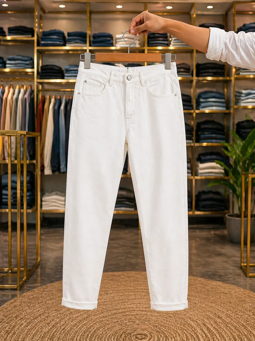 Men’s Premium Slim Fit Cotton Pants – Classic Off-White Casual Trousers