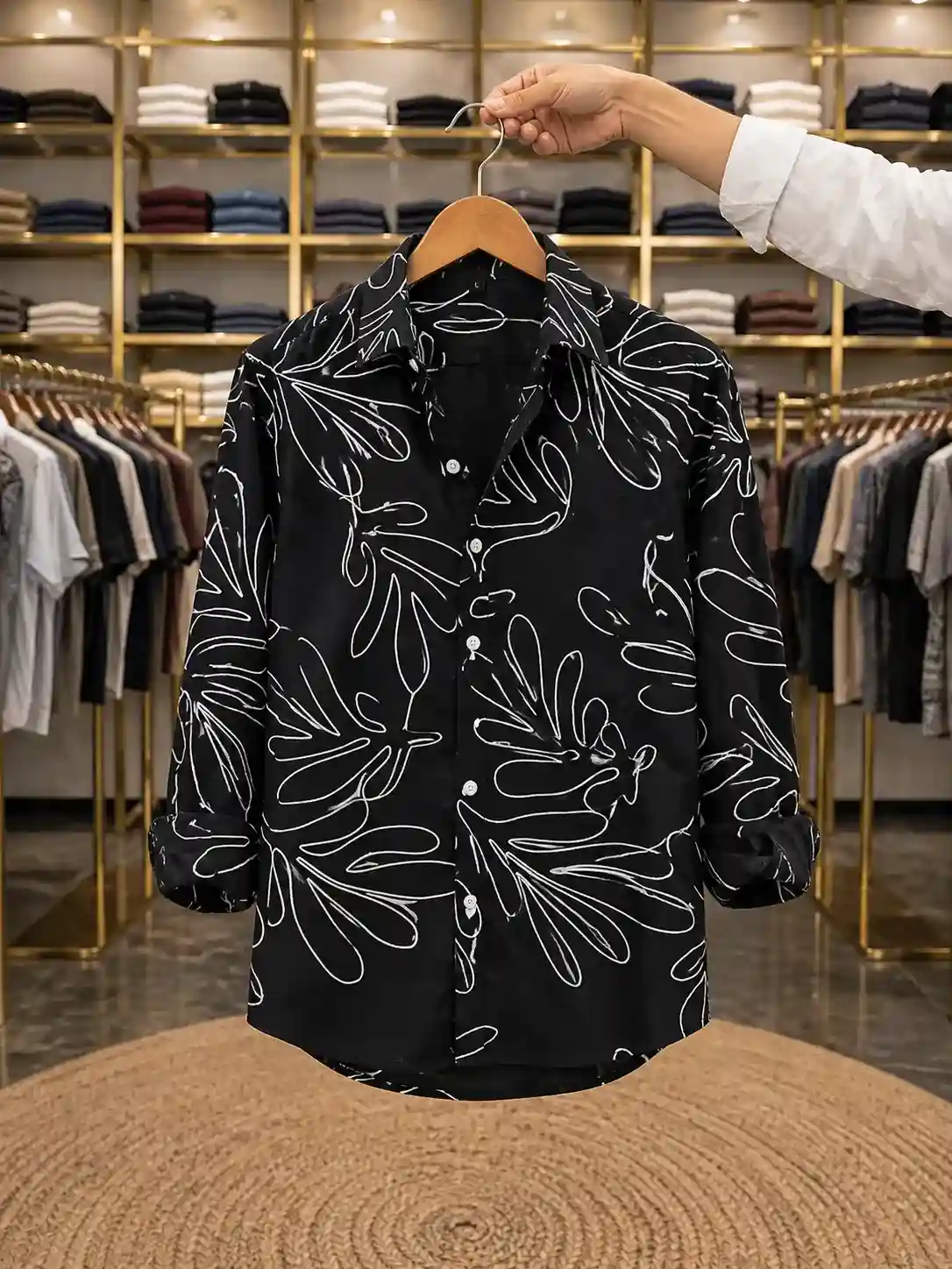 Men’s Stylish Leaf Printed Shirt – Olive Green Full Sleeve Casual Shirt - Image 2