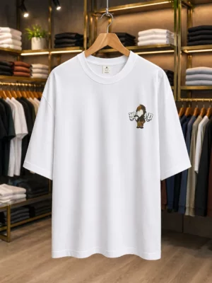 Men’s Oversized White T-Shirt – Minimal Cartoon Print