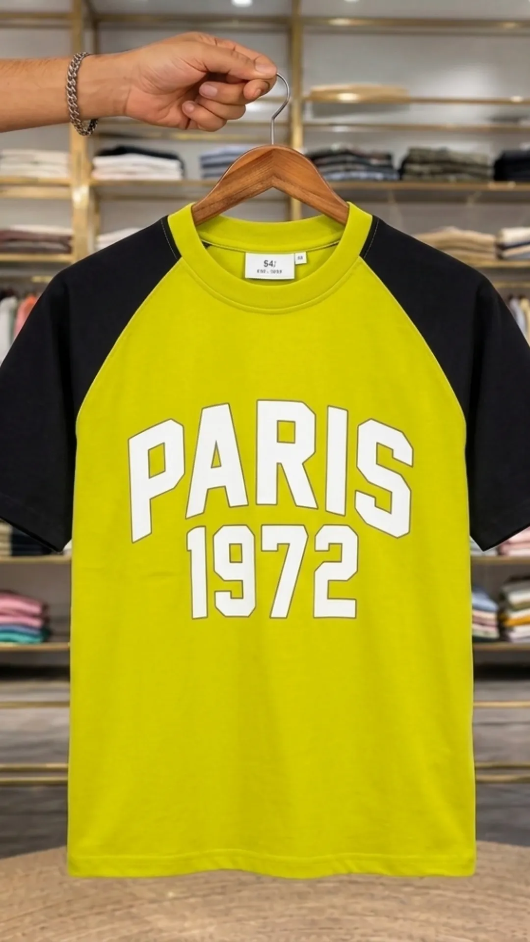 Men’s Paris 1972 Printed T-Shirt – Trendy Colorblock Half Sleeve Tee
