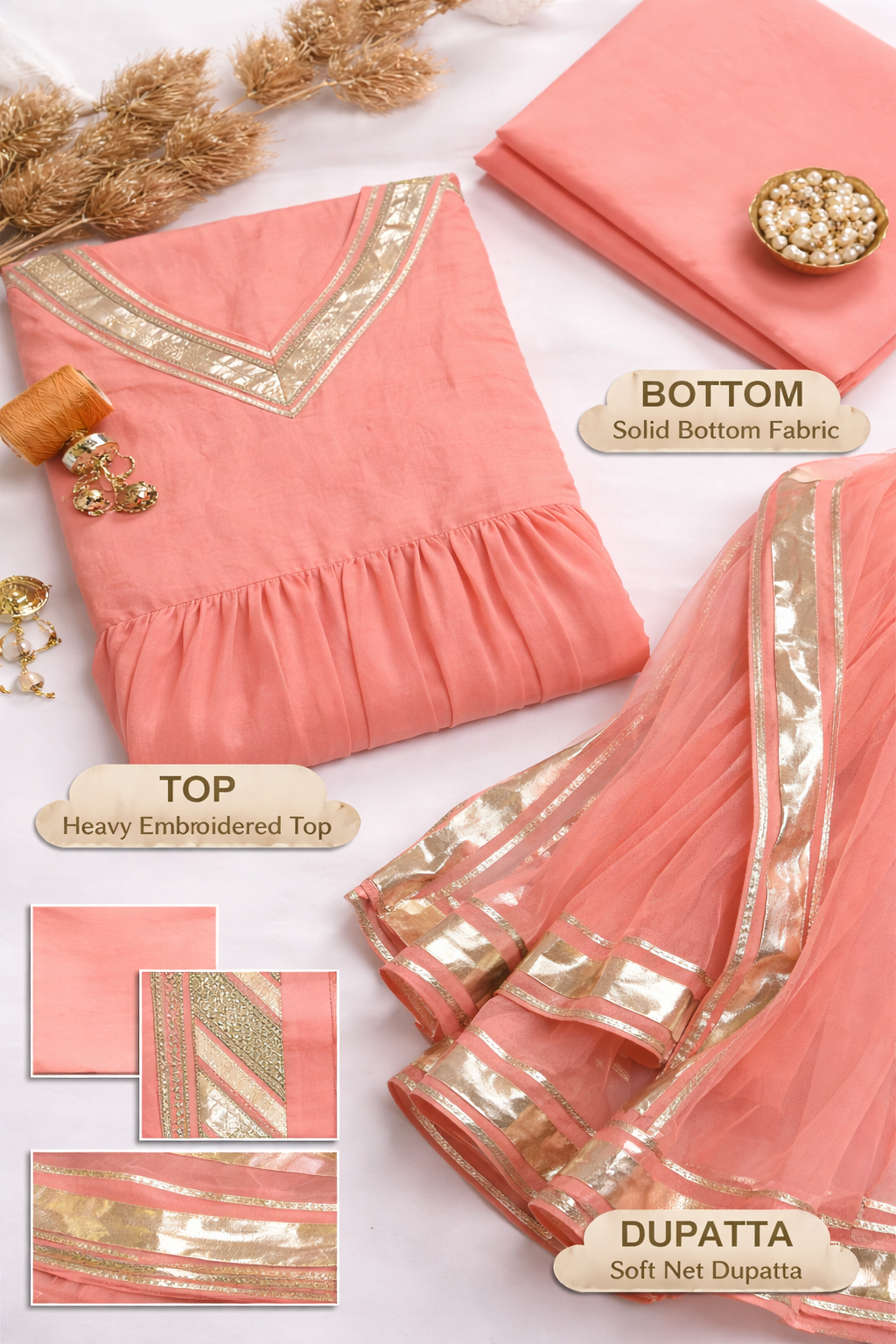 Women’s Peach Anarkali Suit Set – Classic Flare with Elegant Dupatta - Image 2
