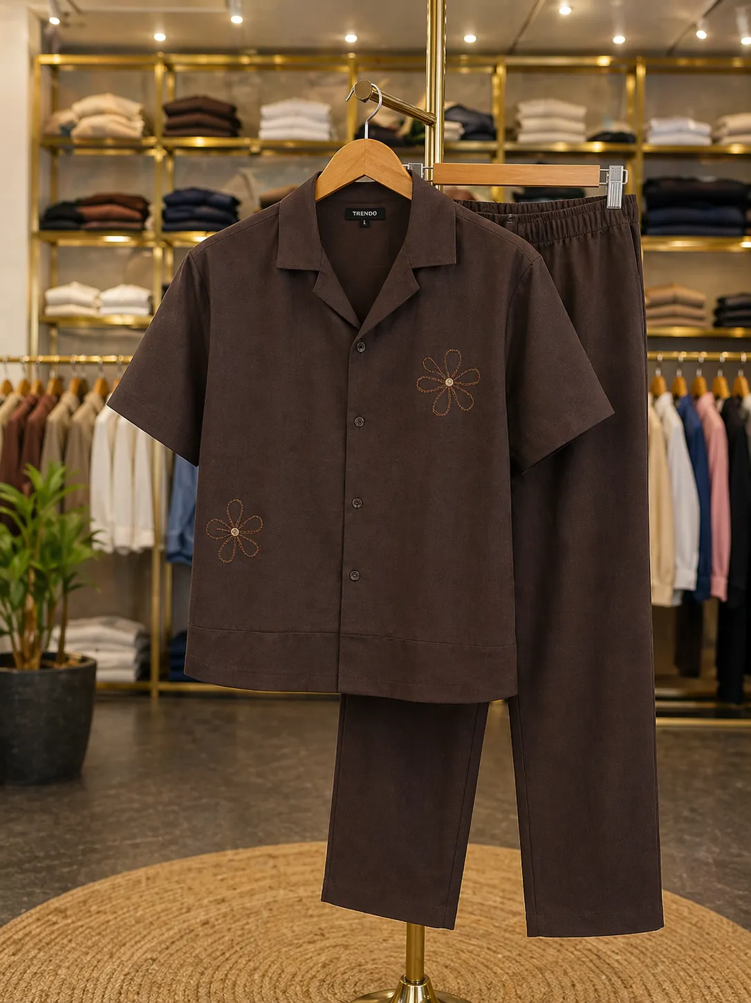 Men’s Premium Co-Ord Set – Brown Half Sleeve Shirt & Trouser Combo