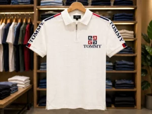 Men’s Stylish Logo Printed Polo T-Shirt – White Half Sleeve Polo