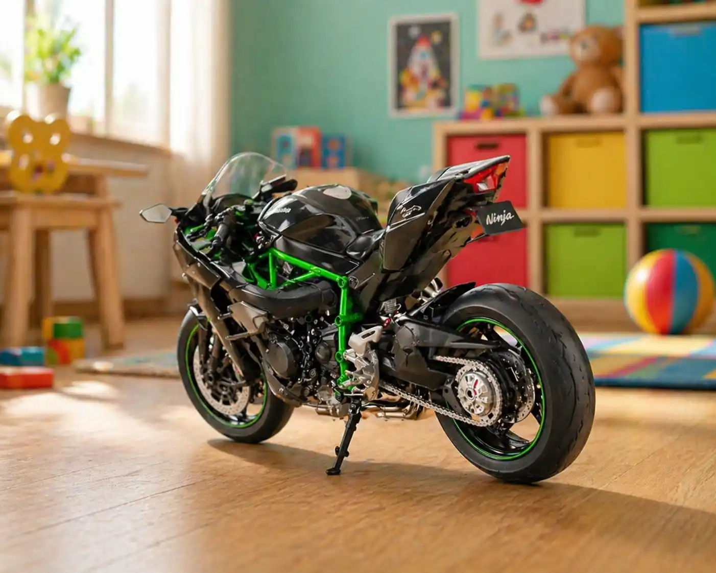 High-Performance RC Super Bike – Black & Green Racing Edition - Image 2