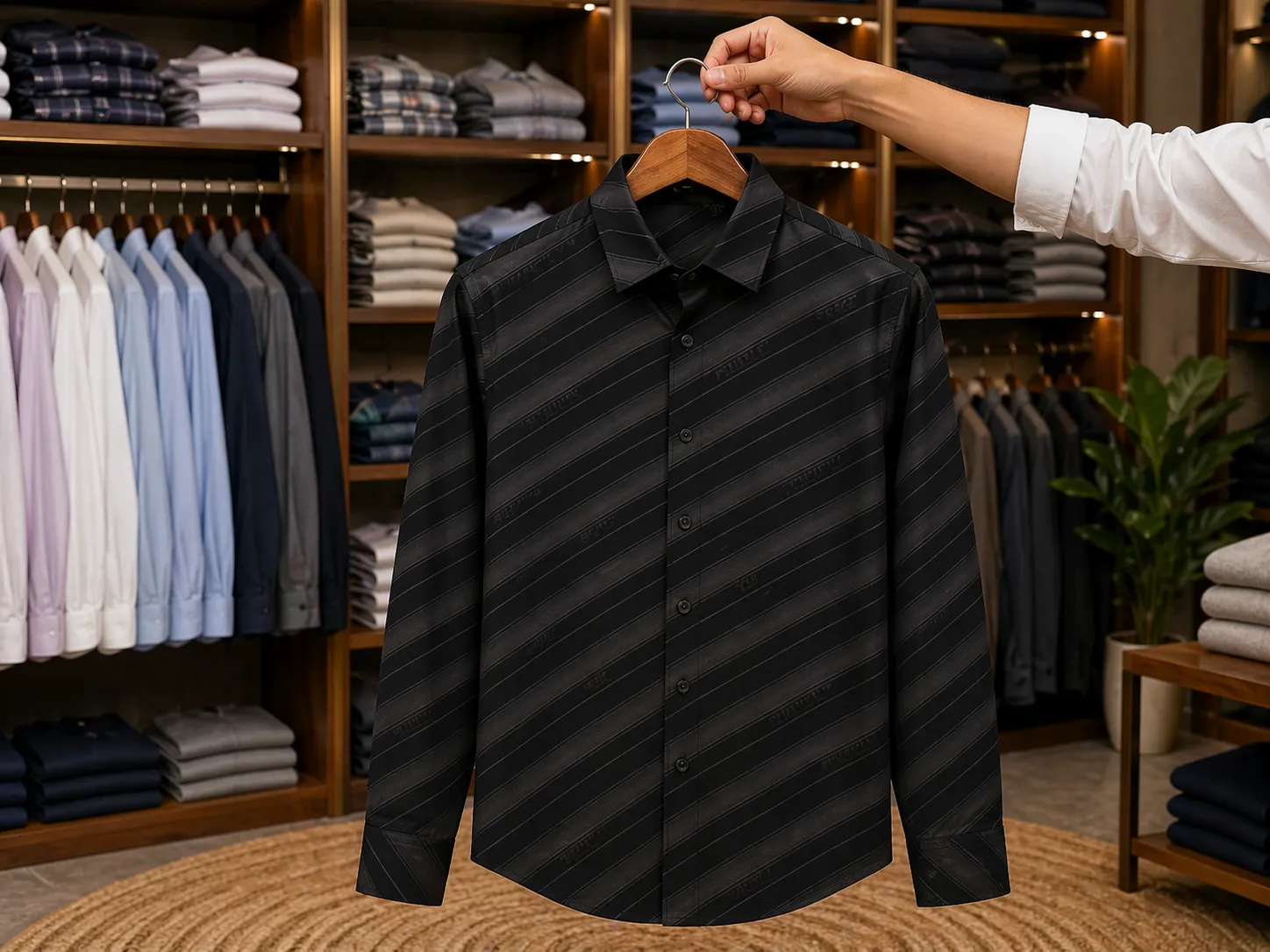 Men’s Classic Maroon & Black Stripe Shirt – Smart Formal Look - Image 2