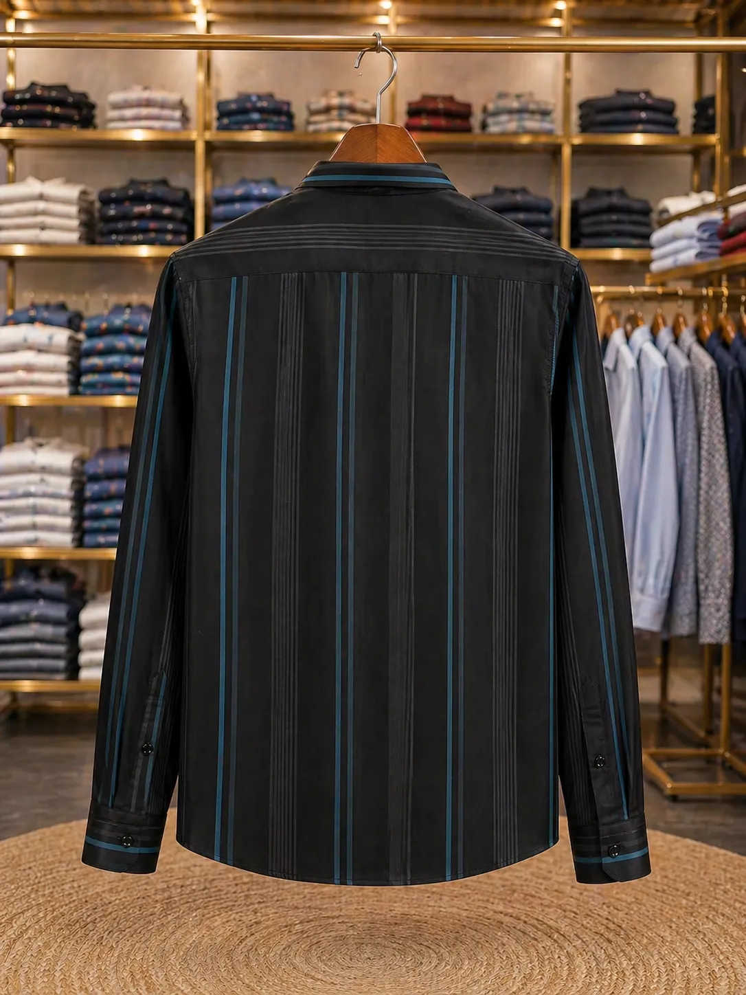 Men’s Luxury Vertical Striped Shirt – Black & Blue Full Sleeve Smart Outfit - Image 2
