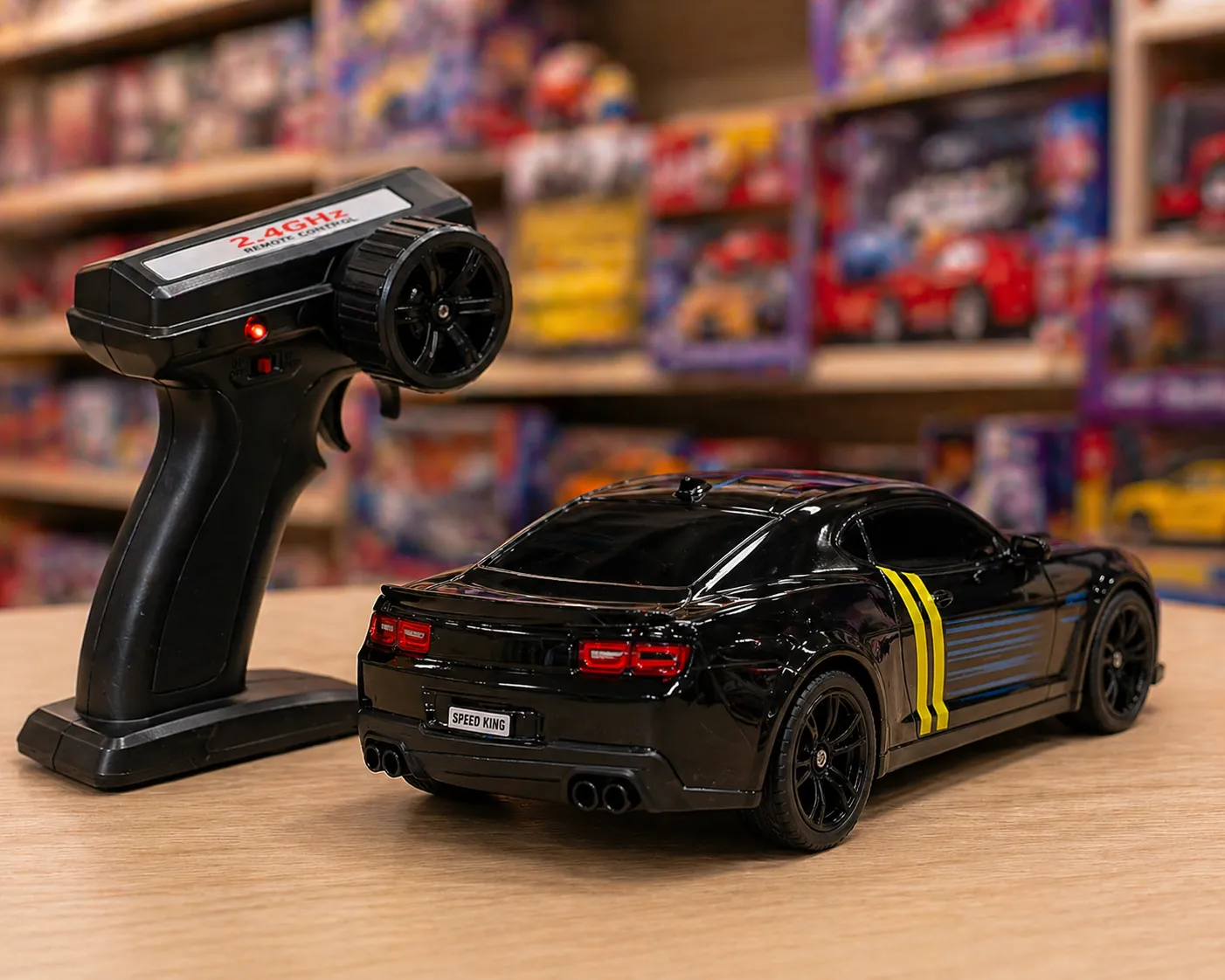 Premium RC Muscle Car – Black Racer with Sport Stripes - Image 2