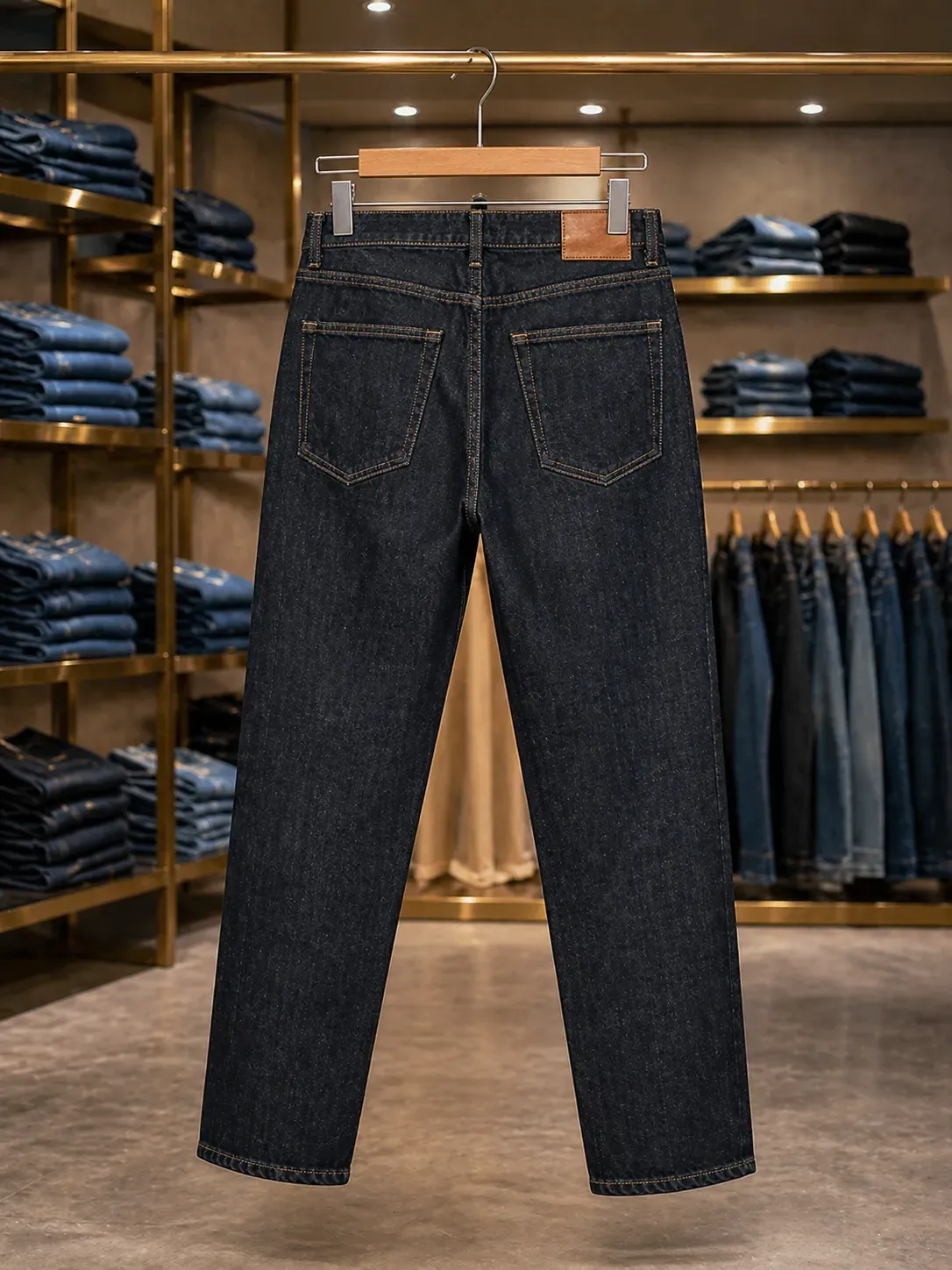 Men’s Solid Dark Wash Denim Jeans – Straight Fit Black Blue - Image 2