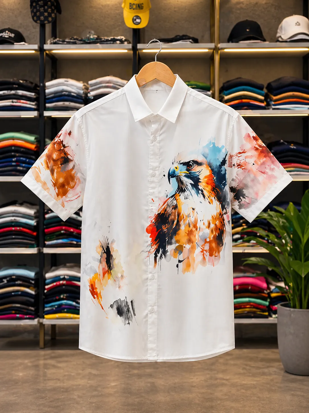 Men’s White Casual Shirt with Artistic Lion Print – Smart Street Fashion - Image 2