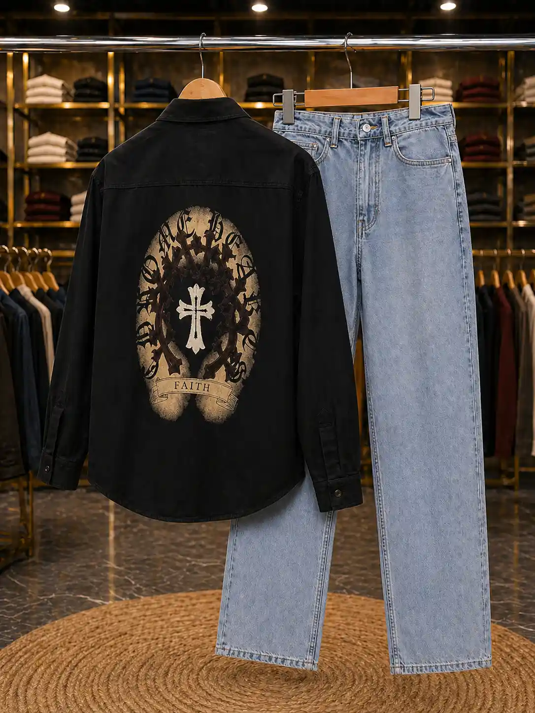 Men’s Designer Printed Shirt and Black Denim Jeans – Modern Stylish Combo Set - Image 2
