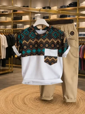 Men’s Fashion Printed T-Shirt & Chinos Set – Perfect Summer Outfit Combo