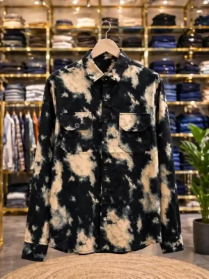 Men’s Tie-Dye Printed Shirt – Black & Beige Designer Full Sleeve Shirt