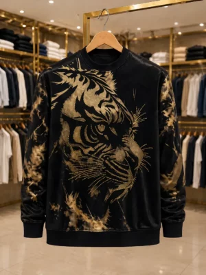 Men’s Luxury Tiger Print Sweatshirt – Black Full Sleeve Premium Wear