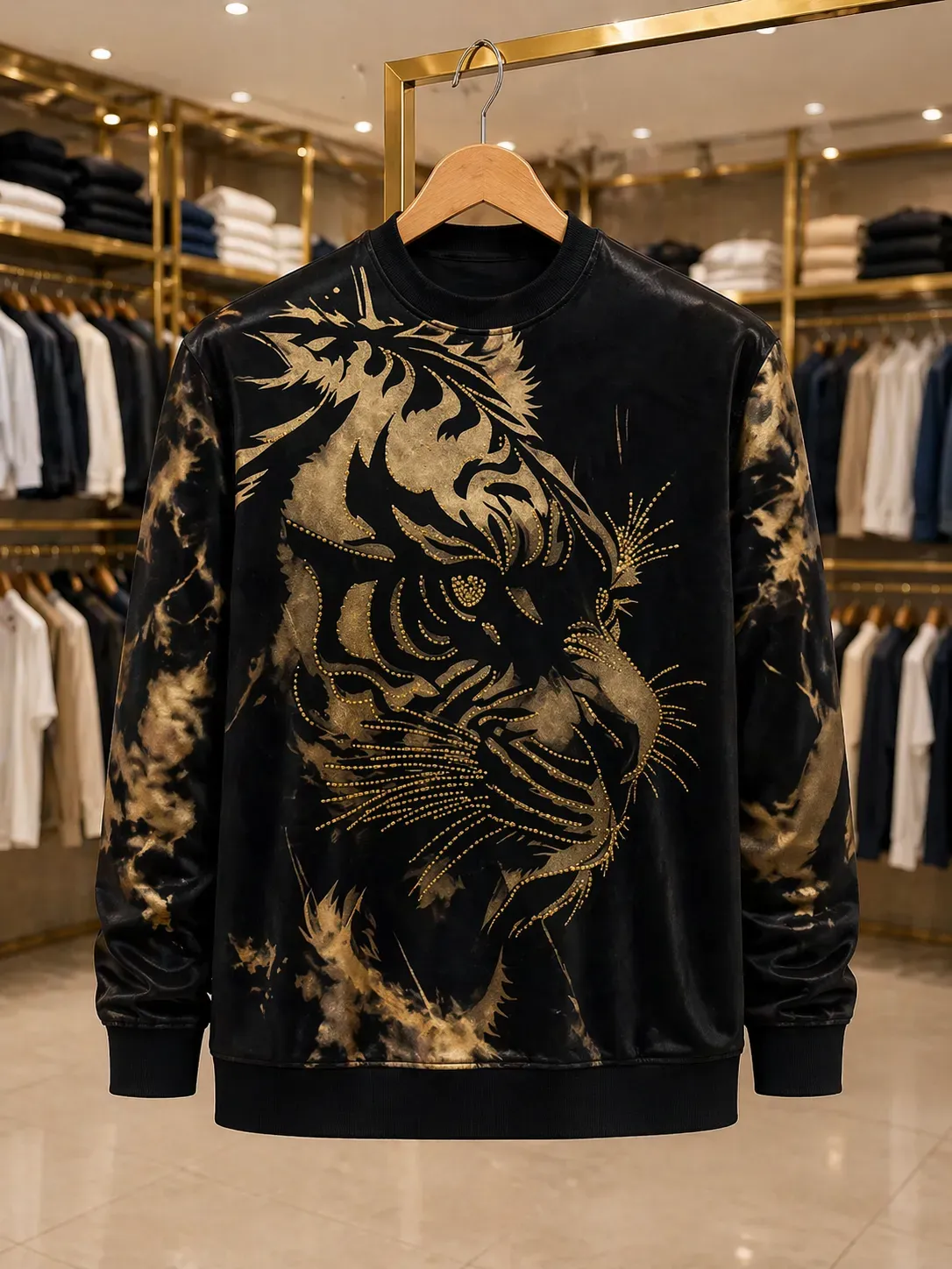 Men’s Luxury Tiger Print Sweatshirt – Black Full Sleeve Premium Wear