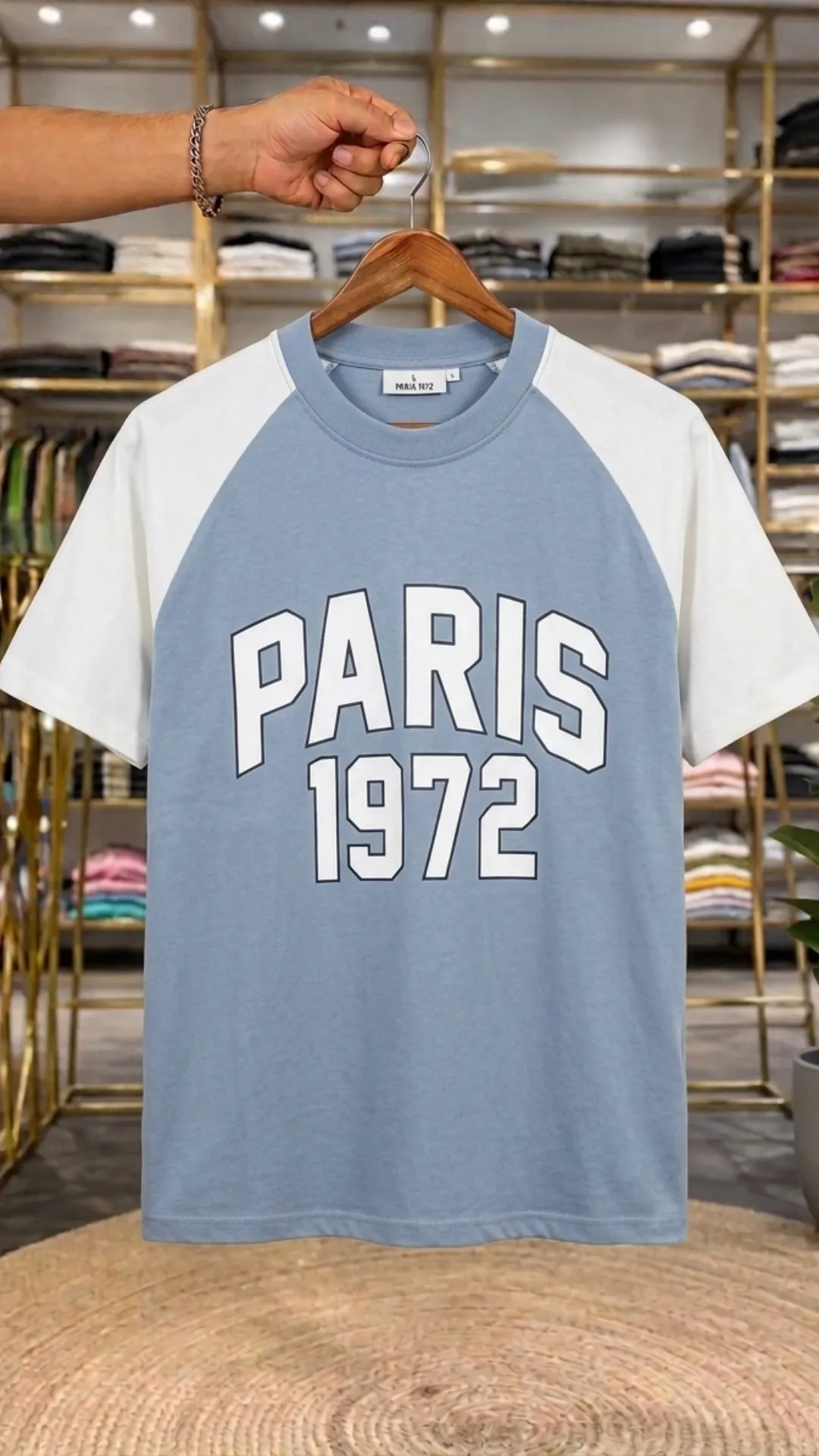 Men’s Paris 1972 Printed T-Shirt – Trendy Colorblock Half Sleeve Tee - Image 2