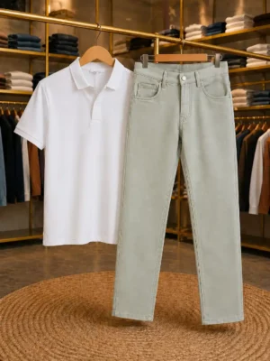 Men’s Comfortable Polo T-Shirt & Olive Green Trouser Set – Daily Wear Combo
