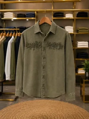 Men’s Urban Printed Shirt – Olive Green Full Sleeve Casual Shirt