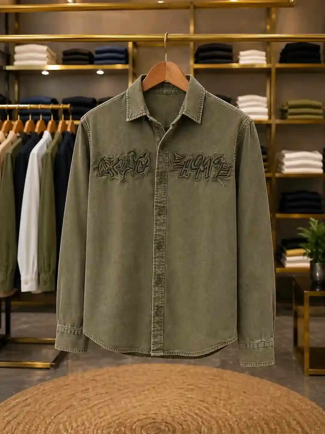 Men’s Urban Printed Shirt – Olive Green Full Sleeve Casual Shirt
