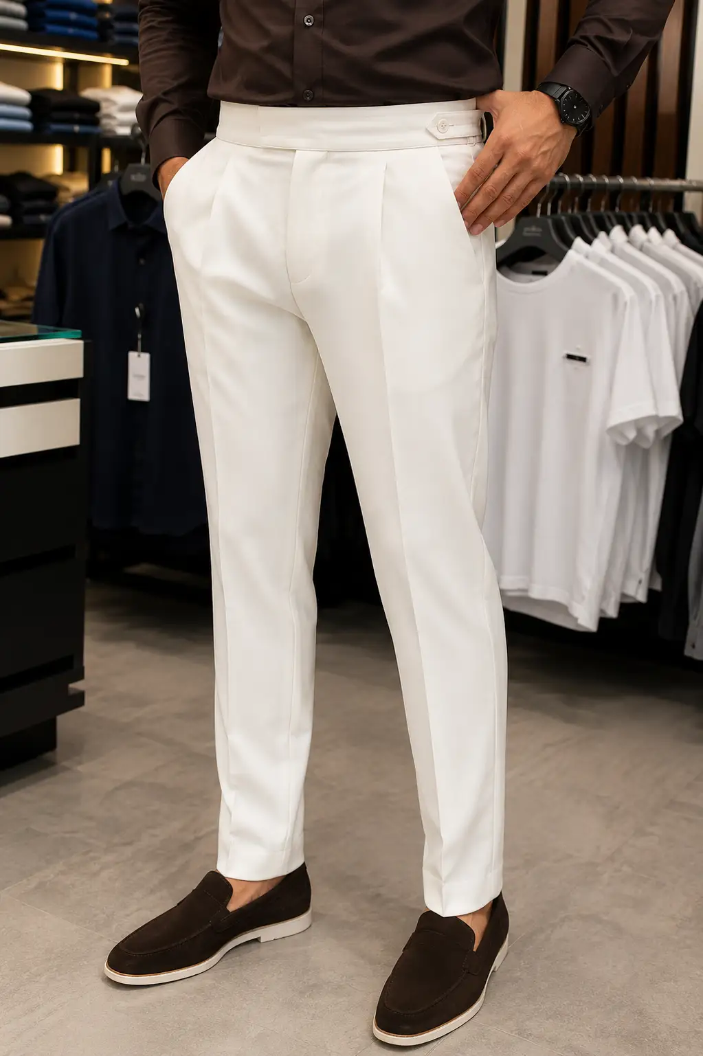 Men’s Premium Formal Shirt & Trouser Combo | Stylish Coffee Brown Shirt with White Trouser | Smart Casual Outfit - Image 2
