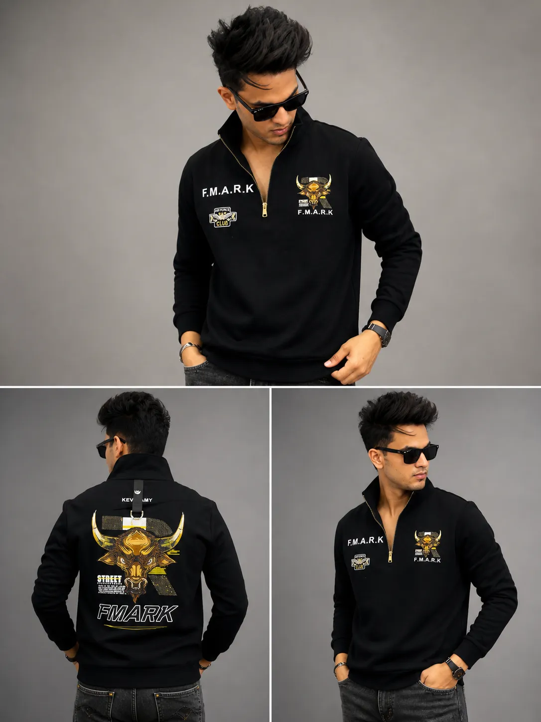 Men’s Black Printed Sweatshirt with Zip Neck | Premium Winter Stylish Sweatshirt for Men | Trendy Streetwear - Image 2