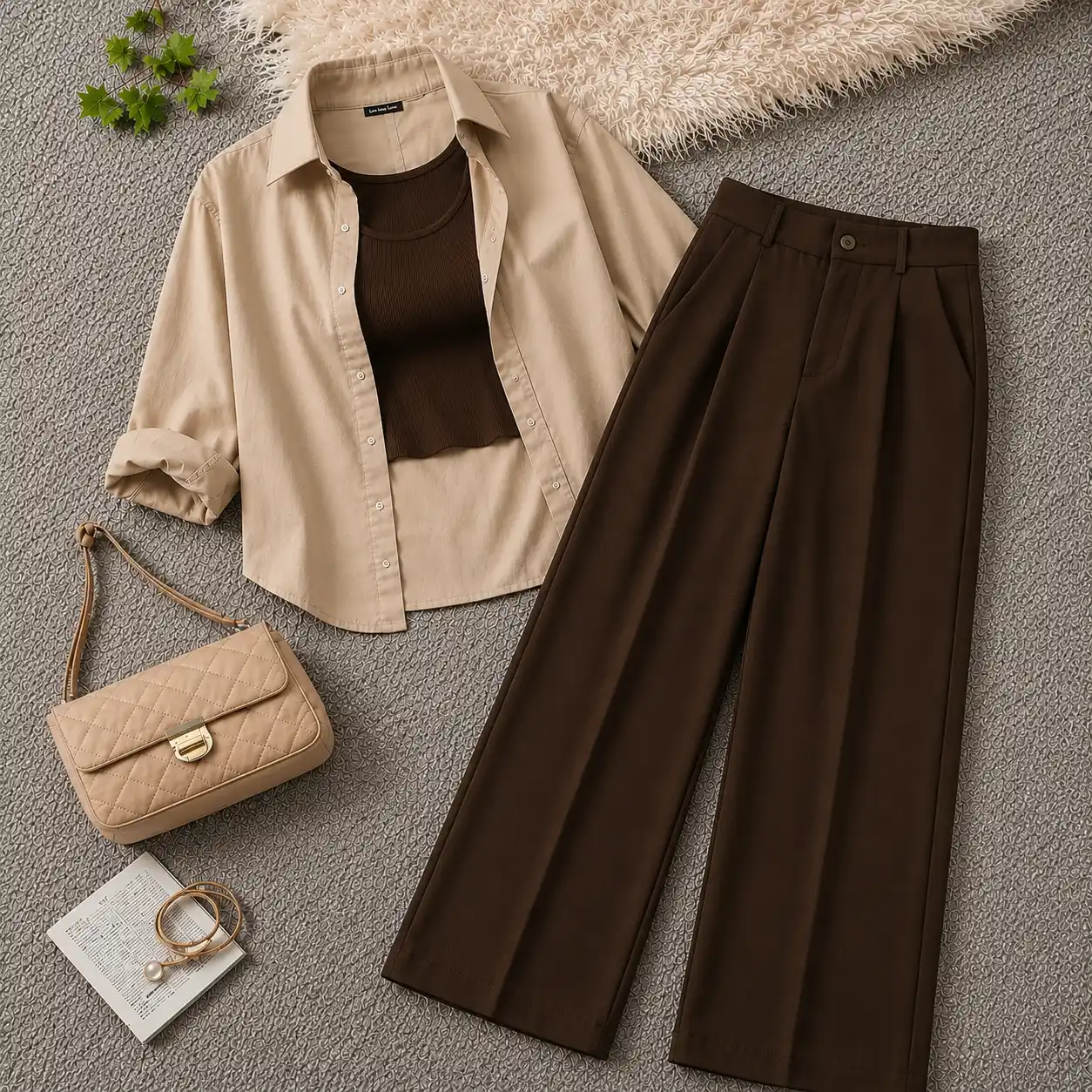 Women’s Premium 3 Piece Co-Ord Set | Oversized Shirt, Inner Top & Wide Leg Pant Combo | Trendy Casual Outfit - Image 3