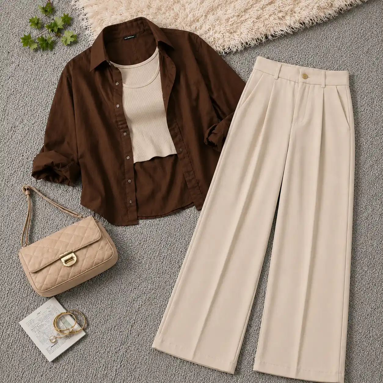 Women’s Premium 3 Piece Co-Ord Set | Oversized Shirt, Inner Top & Wide Leg Pant Combo | Trendy Casual Outfit - Image 2