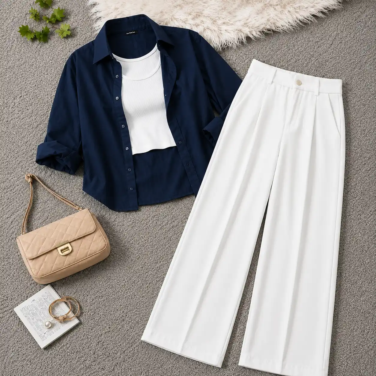 Women’s Premium 3 Piece Co-Ord Set | Oversized Shirt, Inner Top & Wide Leg Pant Combo | Trendy Casual Outfit