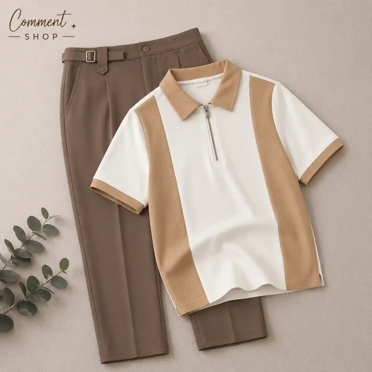 Minimalist Monochrome Zip-Polo and Pleated Trousers Co-ord - Image 2