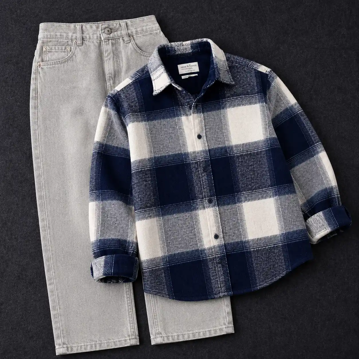 Classic Blue and White Checkered Shirt with White Denim Set-76 - Image 6