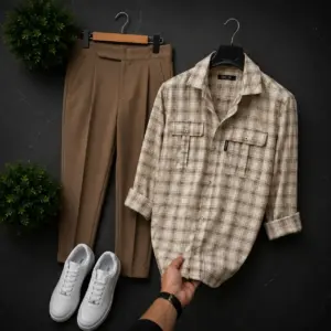 Refined Olive Textured Zip-Polo and Black Trousers Outfit