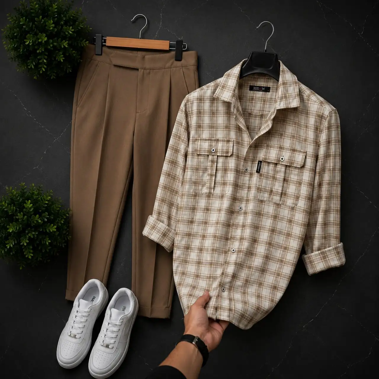 Refined Olive Textured Zip-Polo and Black Trousers Outfit