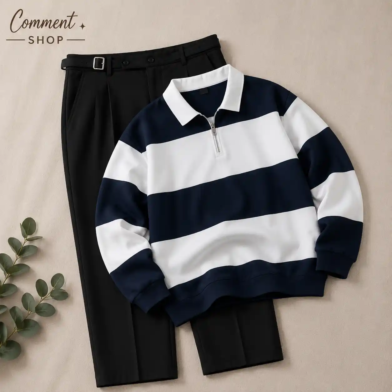 Minimalist Monochrome Zip-Polo and Pleated Trousers Co-ord - Image 5