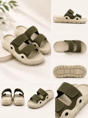 Lightweight Olive Green Double Strap Comfort Slides