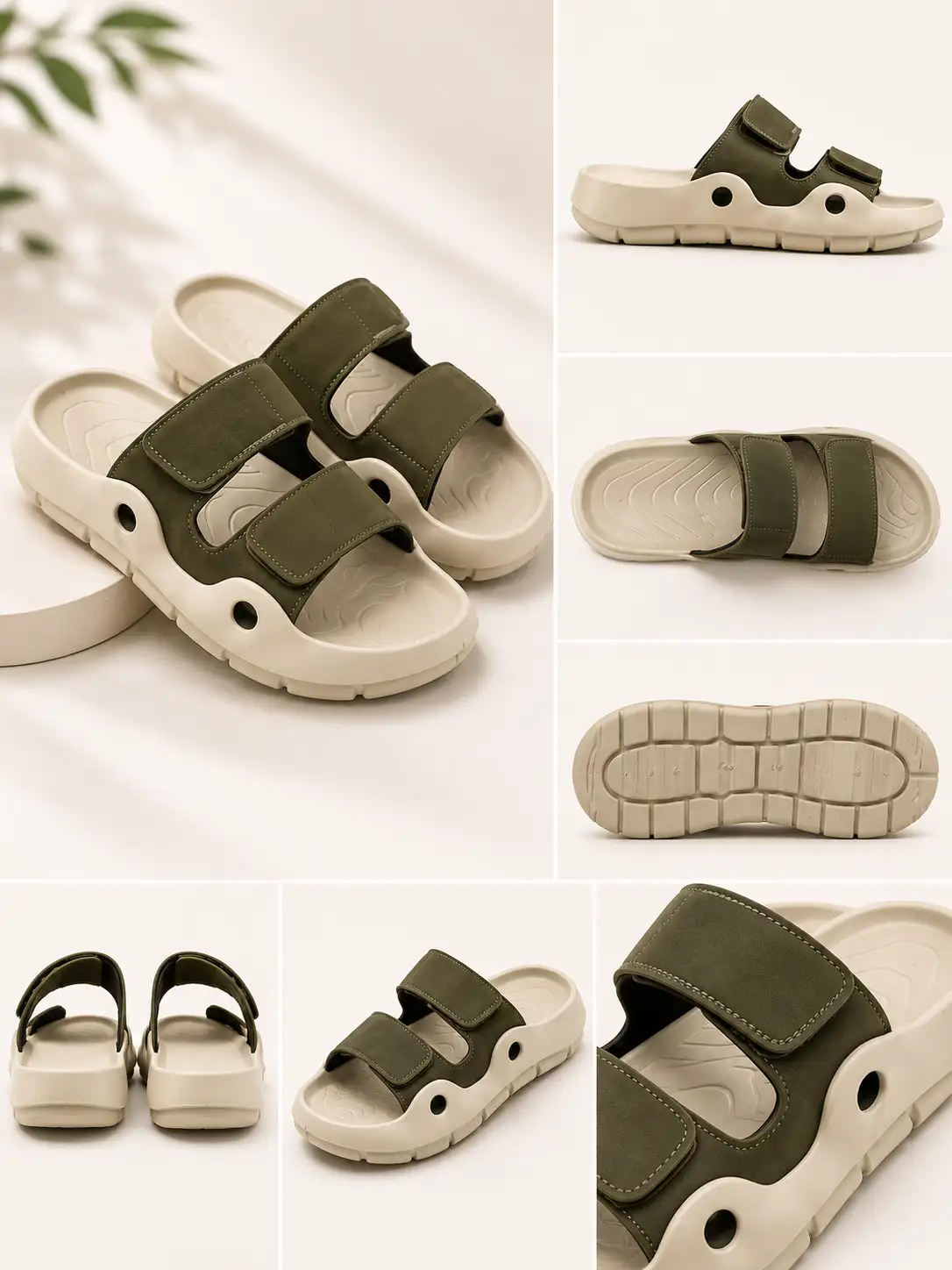 Lightweight Olive Green Double Strap Comfort Slides